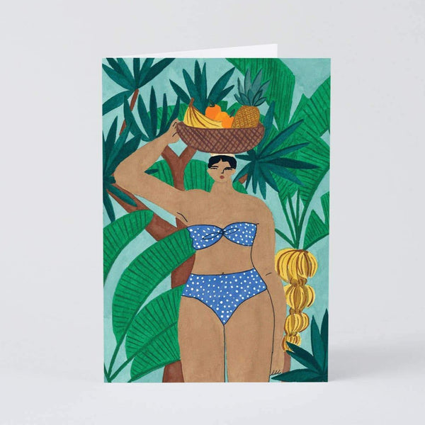 Fruit Basket Lady Art Card | Tropical Fruit Lady Card | Golden Rule Gallery | Excelsior, MN | Wrap | Wrap Magazine Cards