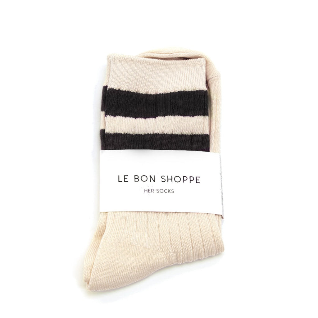 Le Bon Shoppe Her Socks in Varsity Stripe Cream Black at Golden Rule Gallery 