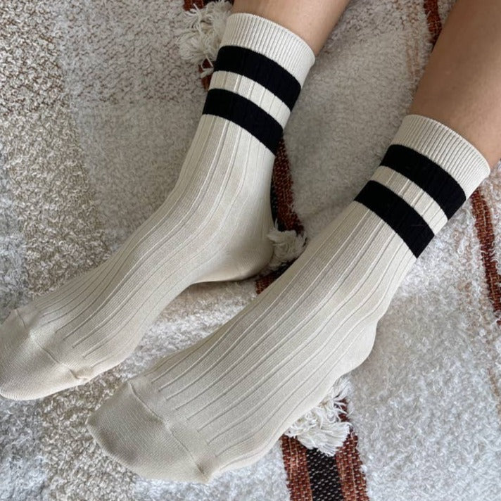 Cream Black Her Socks in Varsity Stripe at Golden Rule Gallery 