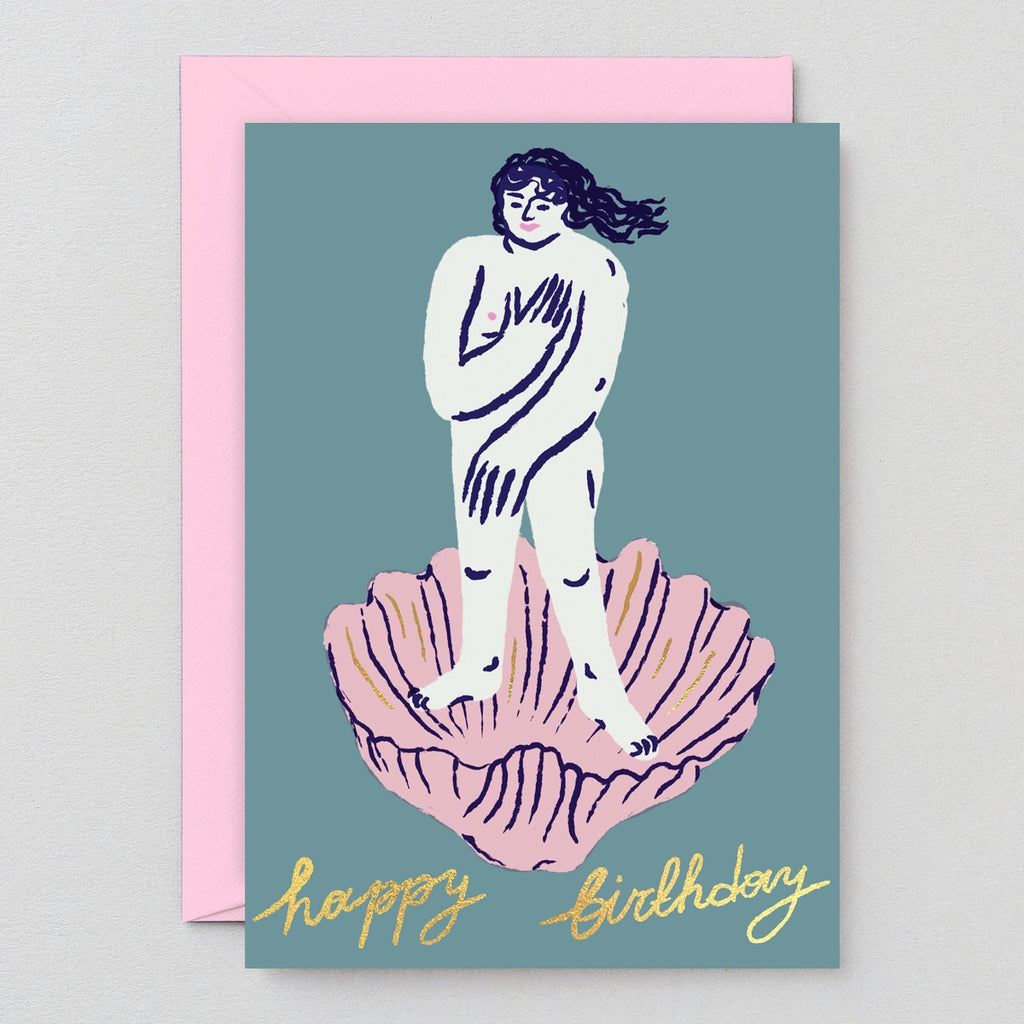 Girl in Clam Venus Art Birthday Card 
