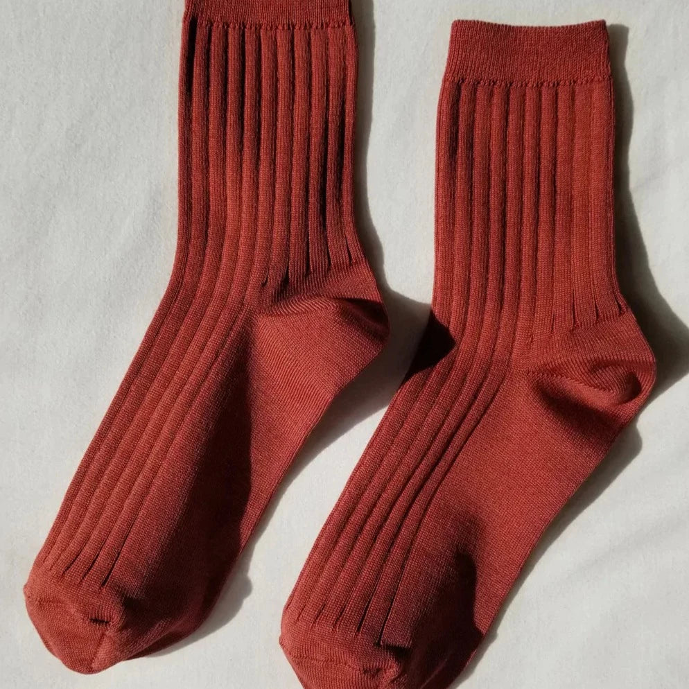 Terracotta Red Ribbed Her Socks by Le Bon Shoppe