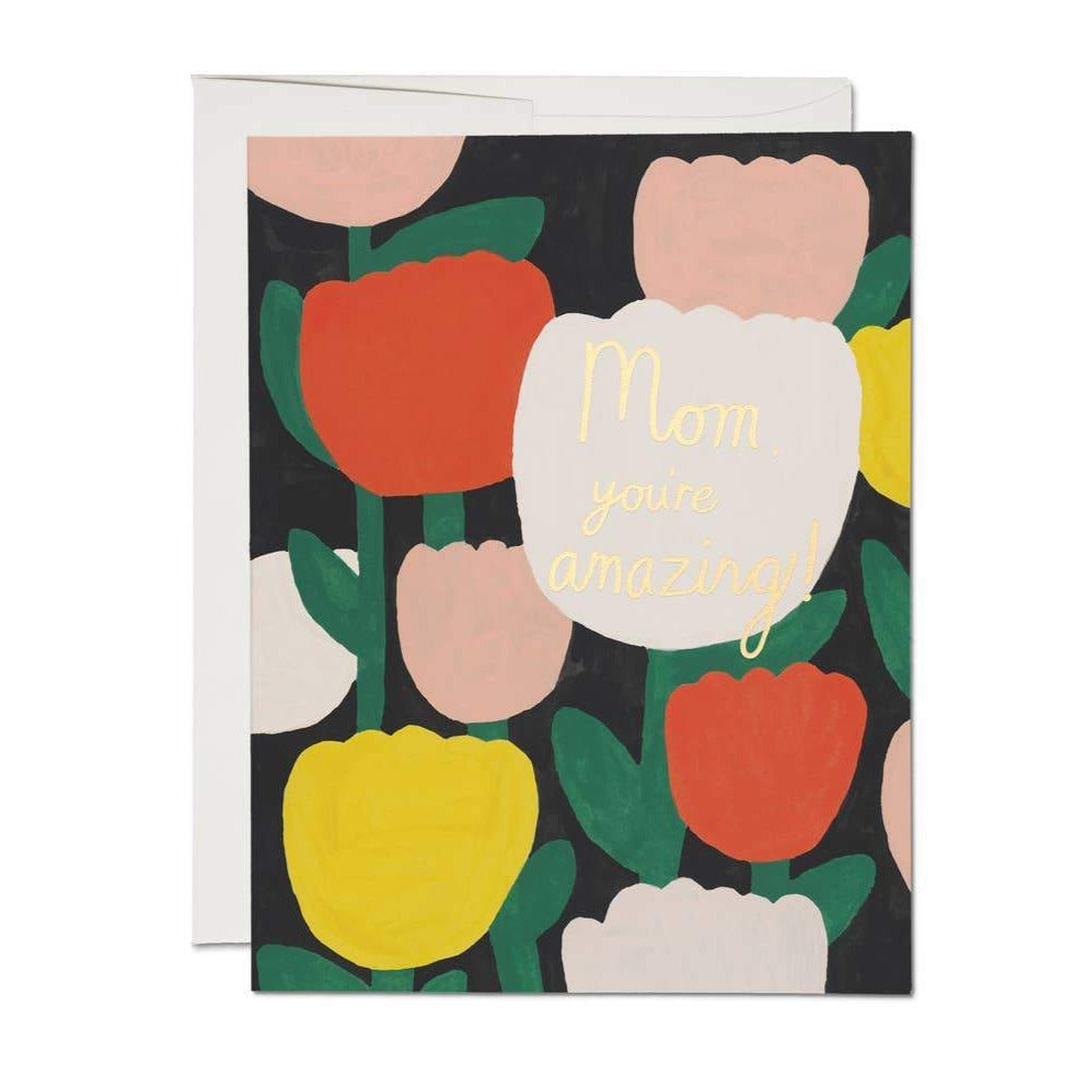 Amazing mom floral tulip greeting card by Red Cap Cards