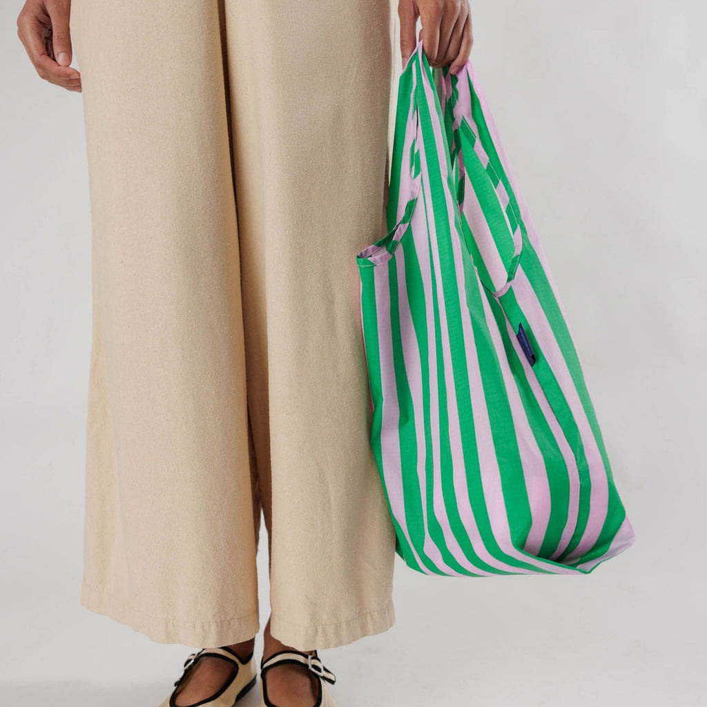 Pink and Green Striped Baggu Reusable Bag