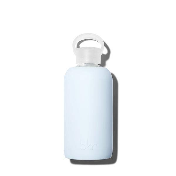 Bkr Water Bottle in Grace Blue | Silicone and Glass Blue Water Bottle | Baby Blue Reusable Water Bottles | Golden Rule Gallery | Bkr Water Bottles | Excelsior, MN | Eco | Accessories