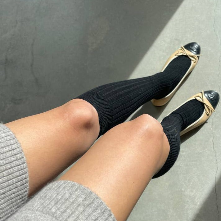 Soft Merino Wool Blend Schoolgirl Socks in Black 