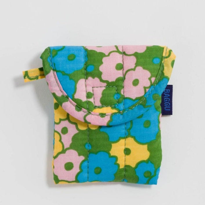 Flowerbed Pink and Green Floral Puffy Earbuds Case by Baggu at Golden Rule Gallery in Excelsior, MN