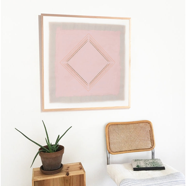 Pink With Peach Diamond Art Print | Pink Archival Fine Art Print | 20" x 20" Abstract Art Prints | Emily Keating Snyder Art | Golden Rule Gallery | Excelsior, MN | Geometric Art Prints