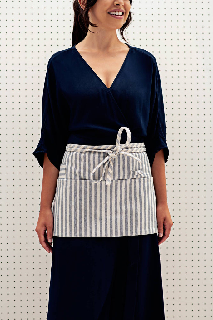Blue and White Striped Waist Apron | Linen Cooking Apron | Golden Rule Gallery | Meema | Excelsior, MN | Kitchen