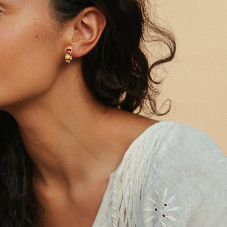 Checkered Mali Tiny Hoop Earrings by NAT + NOOR Jewelry at Golden Rule Gallery 