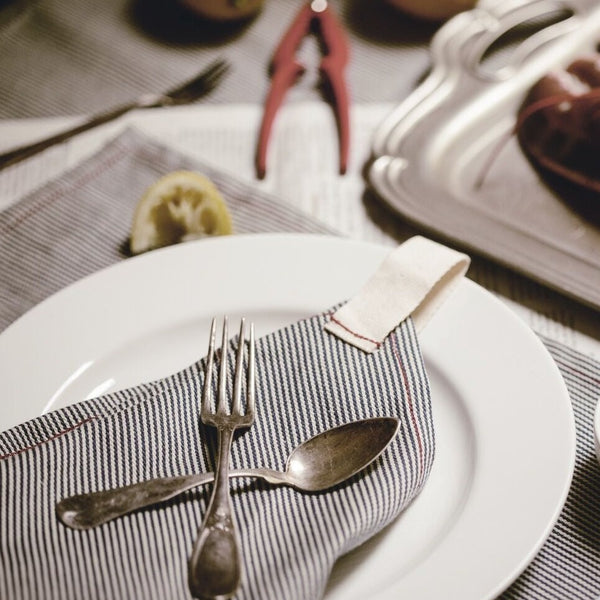 Railroad Stripe Dinner Napkin Set by Heirloomed Collection at Golden Rule Gallery
