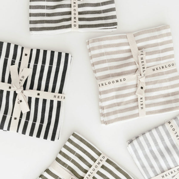 Striped Linen Cocktail Napkin Set of 4 by Heirloom Collection at Golden Rule Gallery