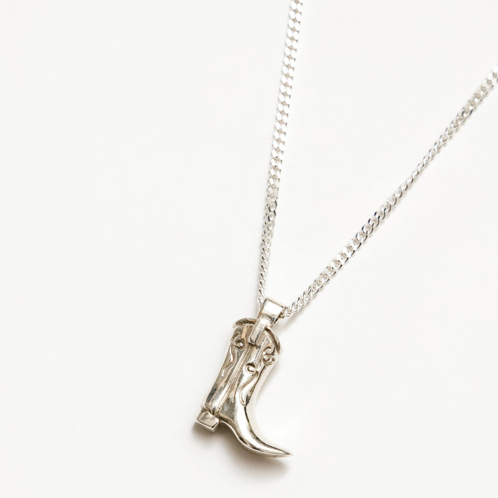 Western Necklace | Sterling Silver Charm Necklace | Wolf Circus Jewelry | Silver Cowboy Boot Necklace | Golden Rule Gallery | Excelsior, MN | Charm Necklace 