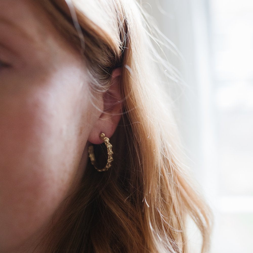Hand Formed and Casted Brass Hoops | Handmade Brass Hoops | Golden Rule Gallery | Kiki Koyote Jewelry | Minnesota Artists | Handmade Jewelry | Excelsior, MN
