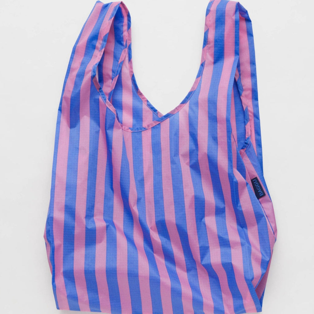 Blue Pink Awning Stripe Baggu Standard Reusable Tote Bag at Golden Rule Gallery
