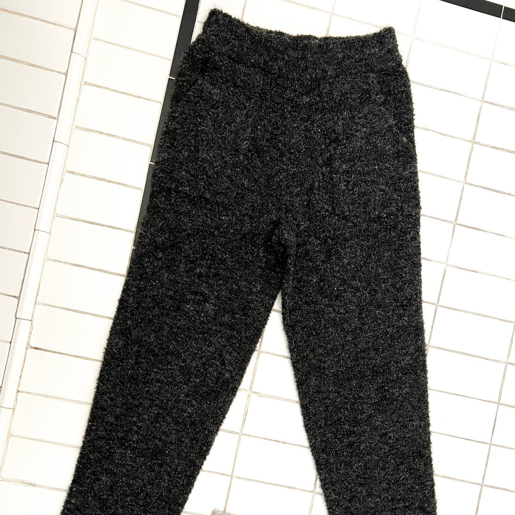 Charcoal Black Fuzzy Knit Joggers by Le Bon Shoppe