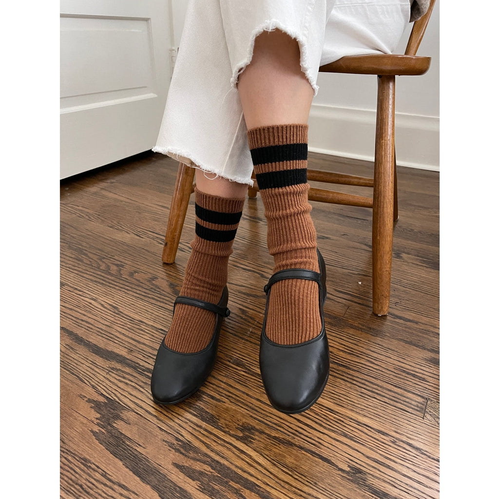 Brown Cashmere Socks with Black Stripes
