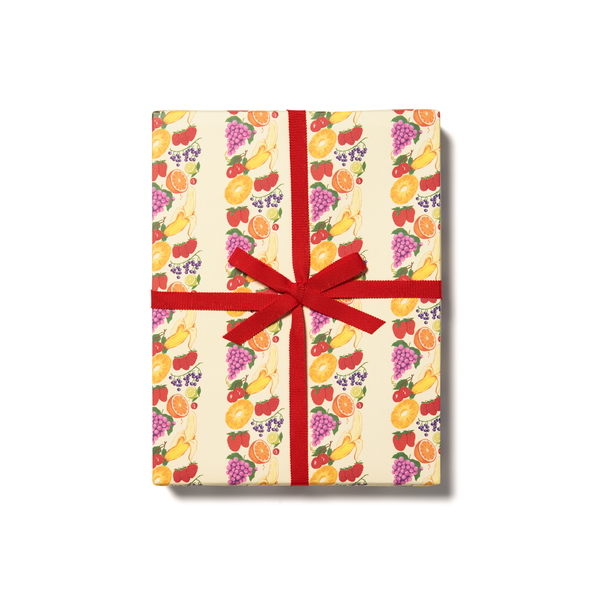 Krista Perry Illustrated Wrapping Paper | Fruit Striped Gift Wrap | Gift Wrap Sheets | Golden Rule Gallery | Excelsior, MN | Red Cap Cards