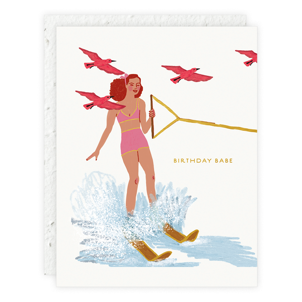 Woman Water Skiing Card | Water Skiing Cards | Seedlings Cards | Golden Rule Gallery | Skiing Birthday Card | Excelsior, MN