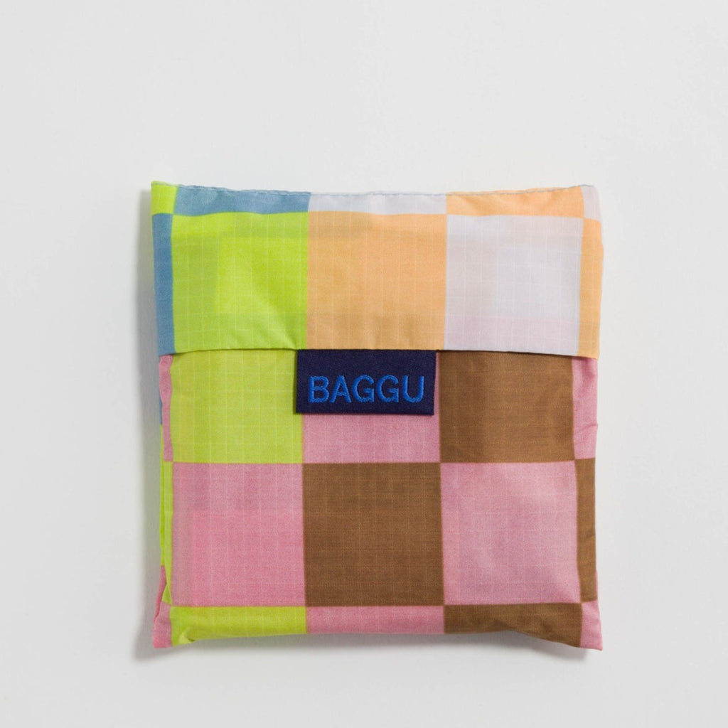 Folded Baggu Reusable Tote Bag in Big Check Multi