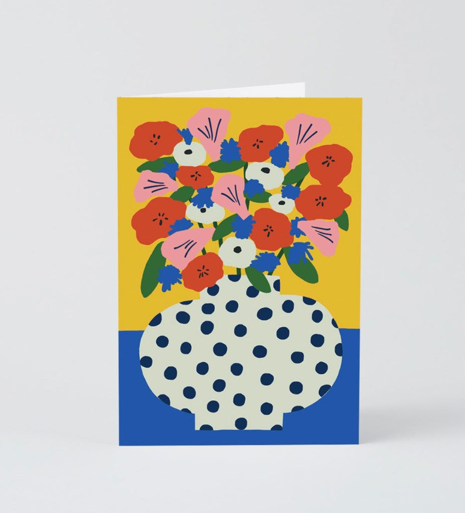 Flower Bouquet in Polka Dot Vase Greeting Card by Wrap