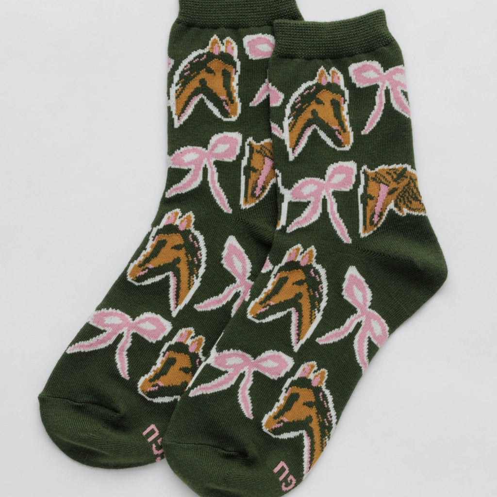 Horse Collage by Jessica Williams Baggu Crew Socks at Golden Rule Gallery