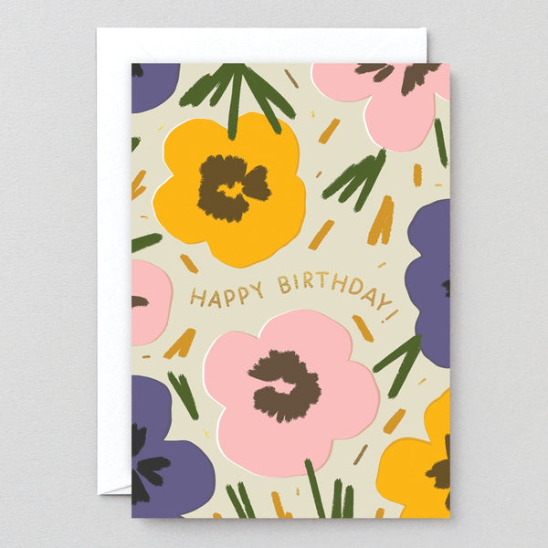 Happy Birthday Flowers Foil Greeting Card | Elena Boils Illustrated Cards | Flowers Birthday Card | Birthday Cards | Greeting Cards | Wrap Magazine Cards | Golden Rule Gallery | Excelsior, MN | 
