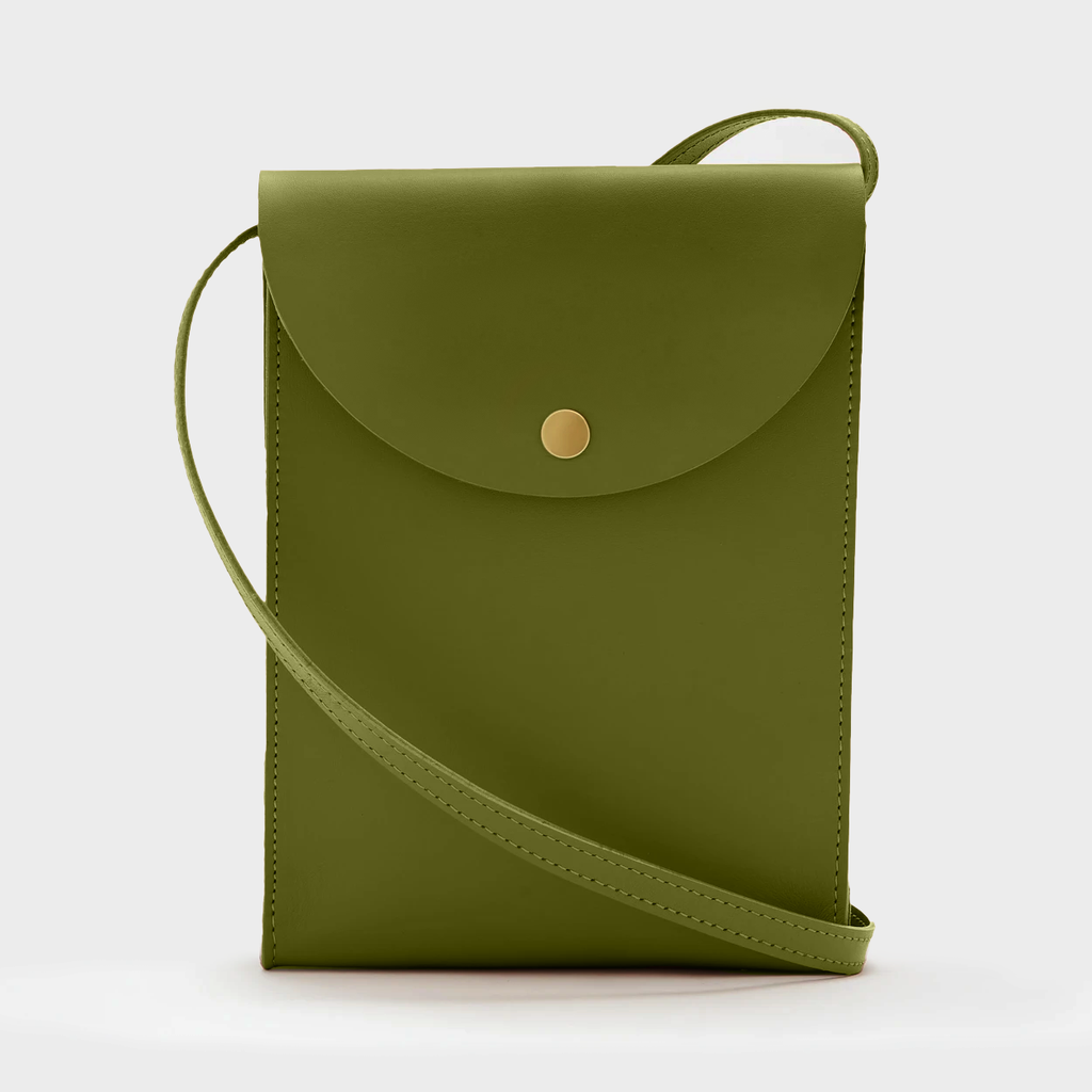 Martini Chartreuse Green Leather Crossbody Purse by Minor History at Golden Rule Gallery in Excelsior, MN