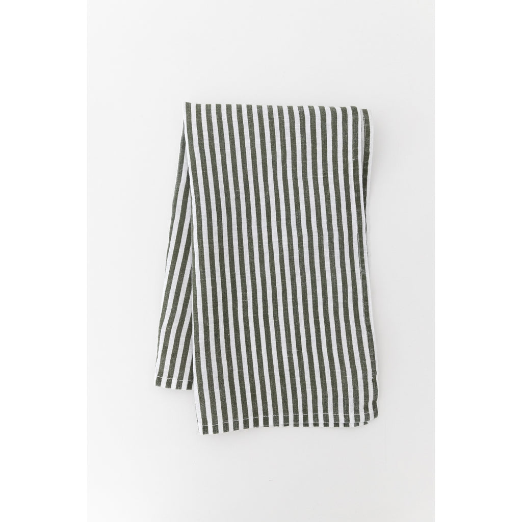 Olive Green Linen Stripe Tea Towel by Heirloomed Collection