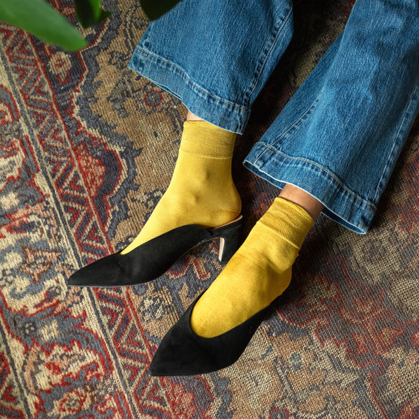 Hansel from Basel Trouser Crew Sock in Mustard | Golden Rule Gallery