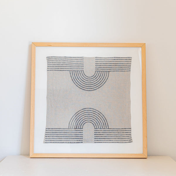 A Block Shop Textiles block printed linen professionally custom mounted and framed in maple.