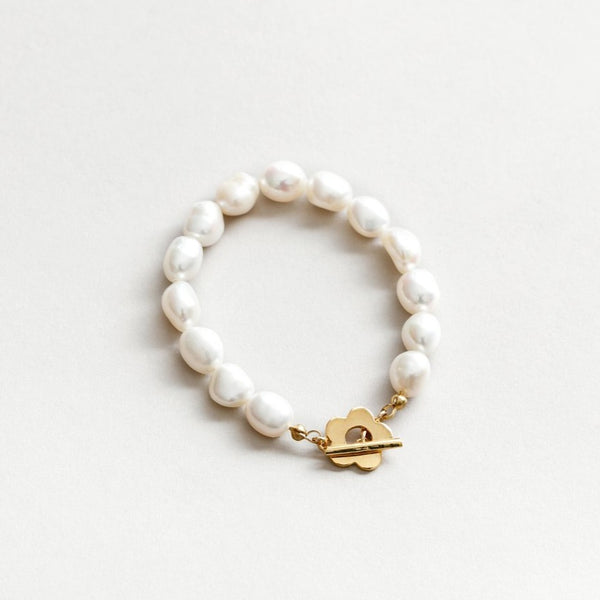 Freshwater Pearl Bracelet with Flower Detail | Wolf Circus Lola Bracelet | Gold Lola Bracelet | Golden Rule Gallery | Excelsior, MN