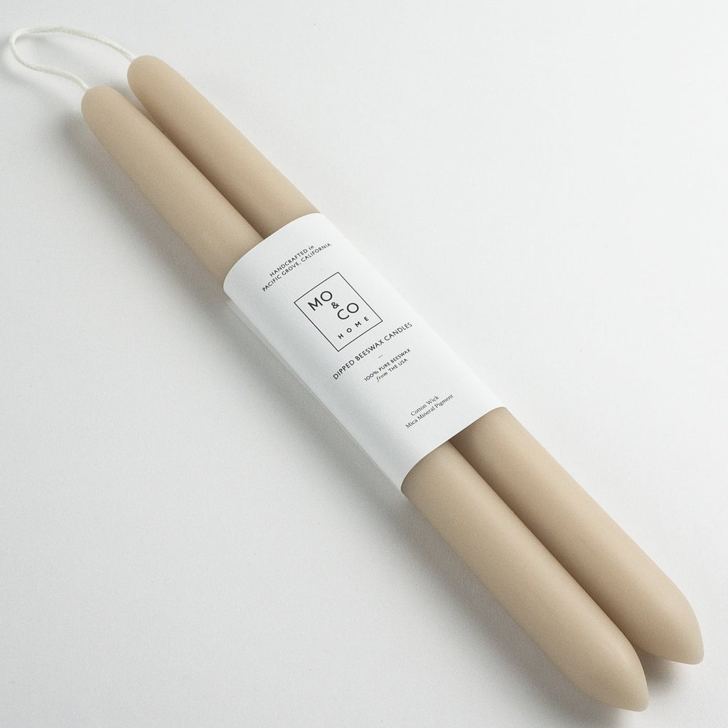 Clay Beige Pair of Beeswax Taper Candles 