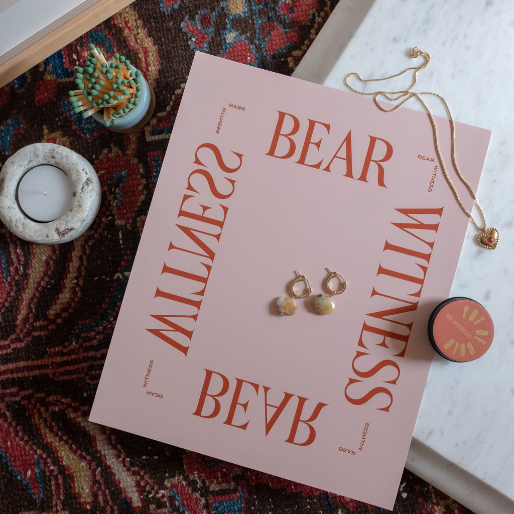 Bear Witness Art Print in Pink at Golden Rule Gallery