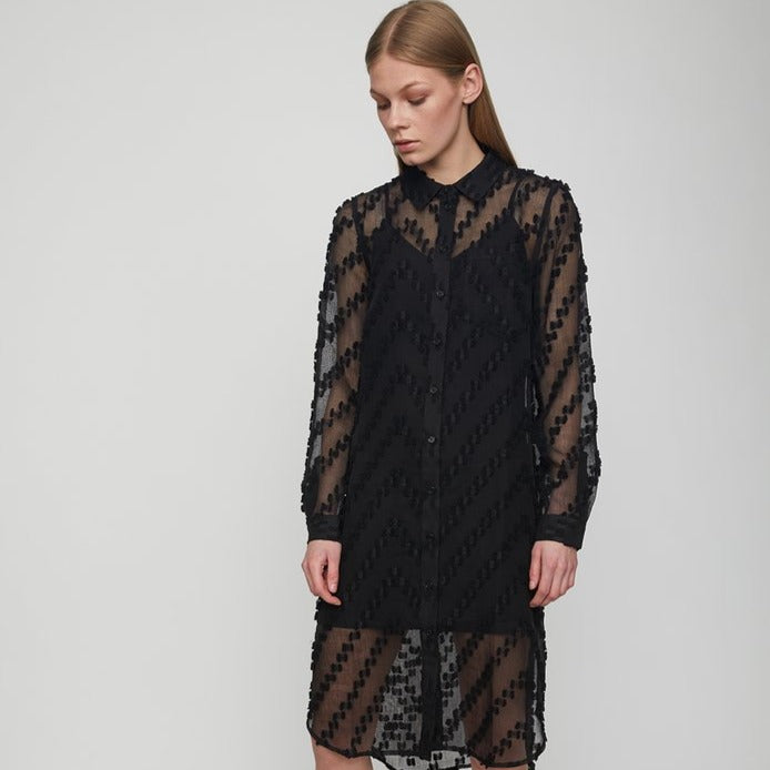 Black Lulu Shirt Dress | JUST Female Apparel | Black Holiday Dress | Semi Transparent Dress | Golden Rule Gallery | Excelsior, MN | Apparel | Dresses