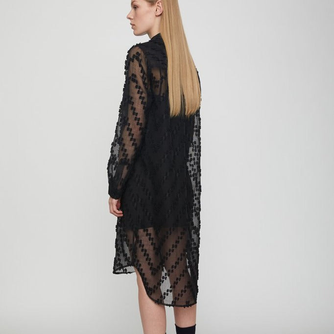 Black Lulu Shirt Dress | JUST Female Apparel | Black Holiday Dress | Semi Transparent Dress at Golden Rule Gallery