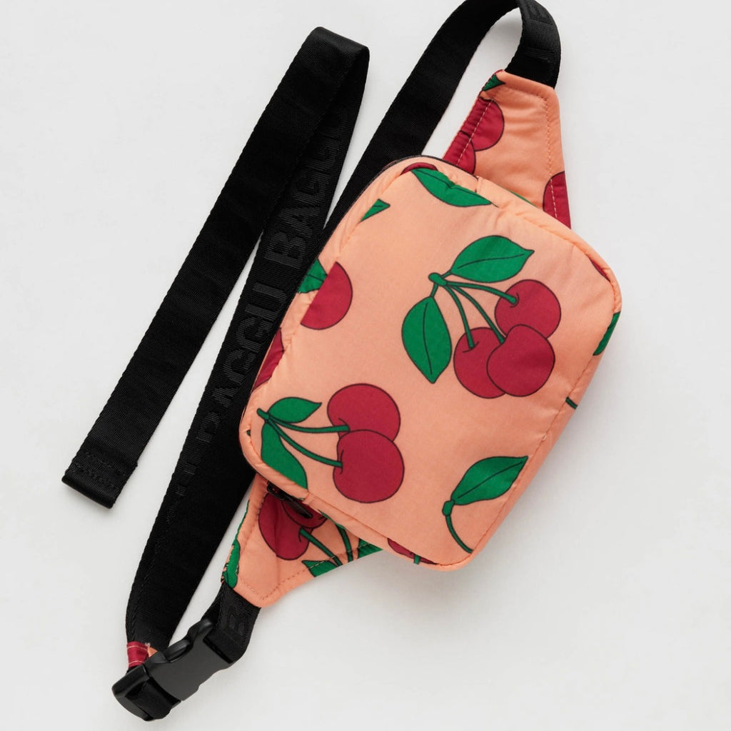 Cherry Baggu Puffy Fanny Pack Bag at Golden Rule Gallery in Excelsior