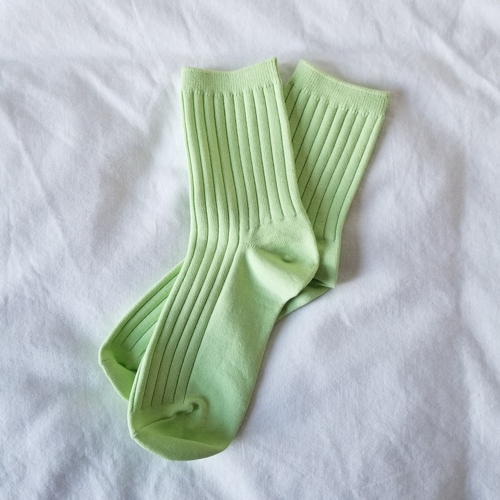 Lime Green Ribbed Her Socks by Le Bon Shoppe at Golden Rule Gallery