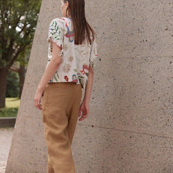 Olive Linen Devi Pants by Eve Gravel at Golden Rule Gallery 
