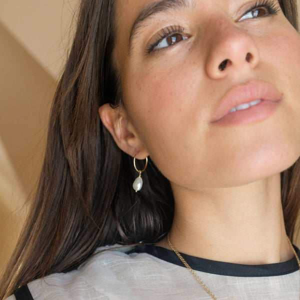 Freshwater Pearl and Gold Hoops | Minimal Classic Jewelry