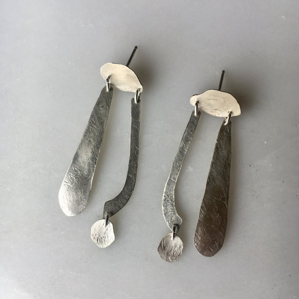 Hand Fabricated and Textured Earrings | Golden Rule Gallery | Minnesota Artists | Excelsior, MN | Ann Erickson Earrings | Mobile Silver Earrings