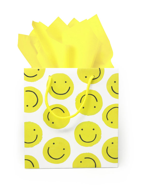 Smiley Face Yellow Gift Bag by Idlewild at Golden Rule Gallery in MPLS