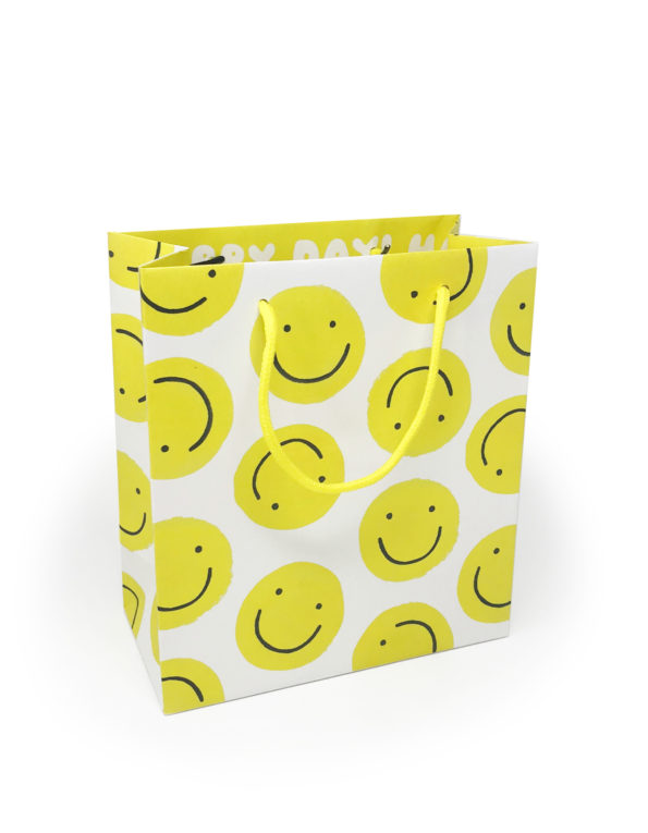 Smiley Face Yellow Gift Bag by Idlewild at Golden Rule Gallery in MPLS