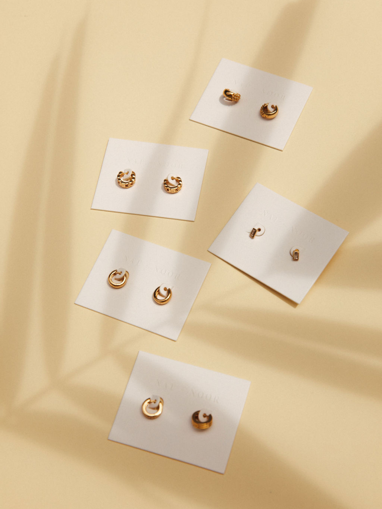 Brass Gold Huggie Earrings | Blossom Gold Huggie Hoop Earrings | Gold Huggie Hoops | Dainty Gold Jewelry | Excelsior, MN | Golden Rule Gallery | Nat + Noor 