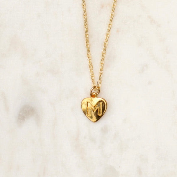 Small Gold Heart M Initial Charm Necklace