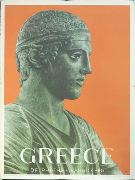 Vintage Museum Exhibition Poster | Greece | Delphi the Charioteer | Golden Rule Gallery | Ready to Hang Collectible Art
