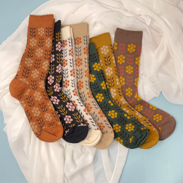 Golden Rule Gallery Knit Mary Lou Socks in Floral Pattern