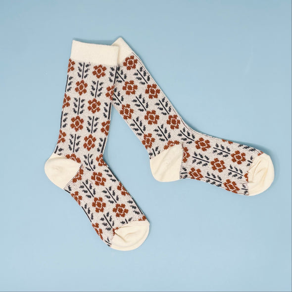 White Floral Mary Lou Knit Socks