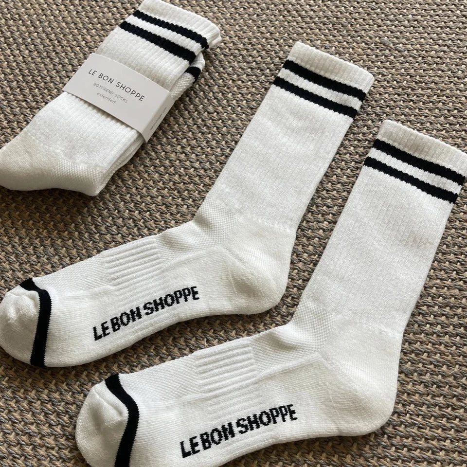 Le Bon Shoppe Extended Boyfriend Socks with Black Stripes