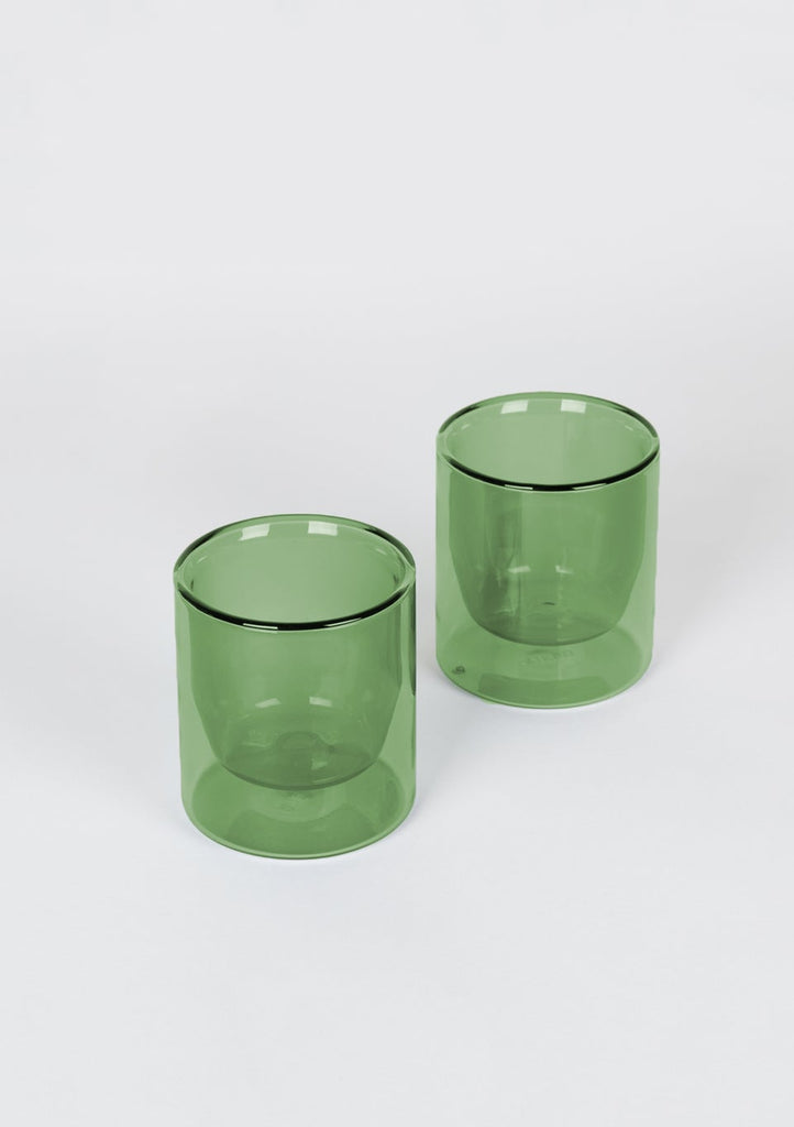 GREEN DOUBLE WALLED INSULATED GLASSES - SET OF TWO