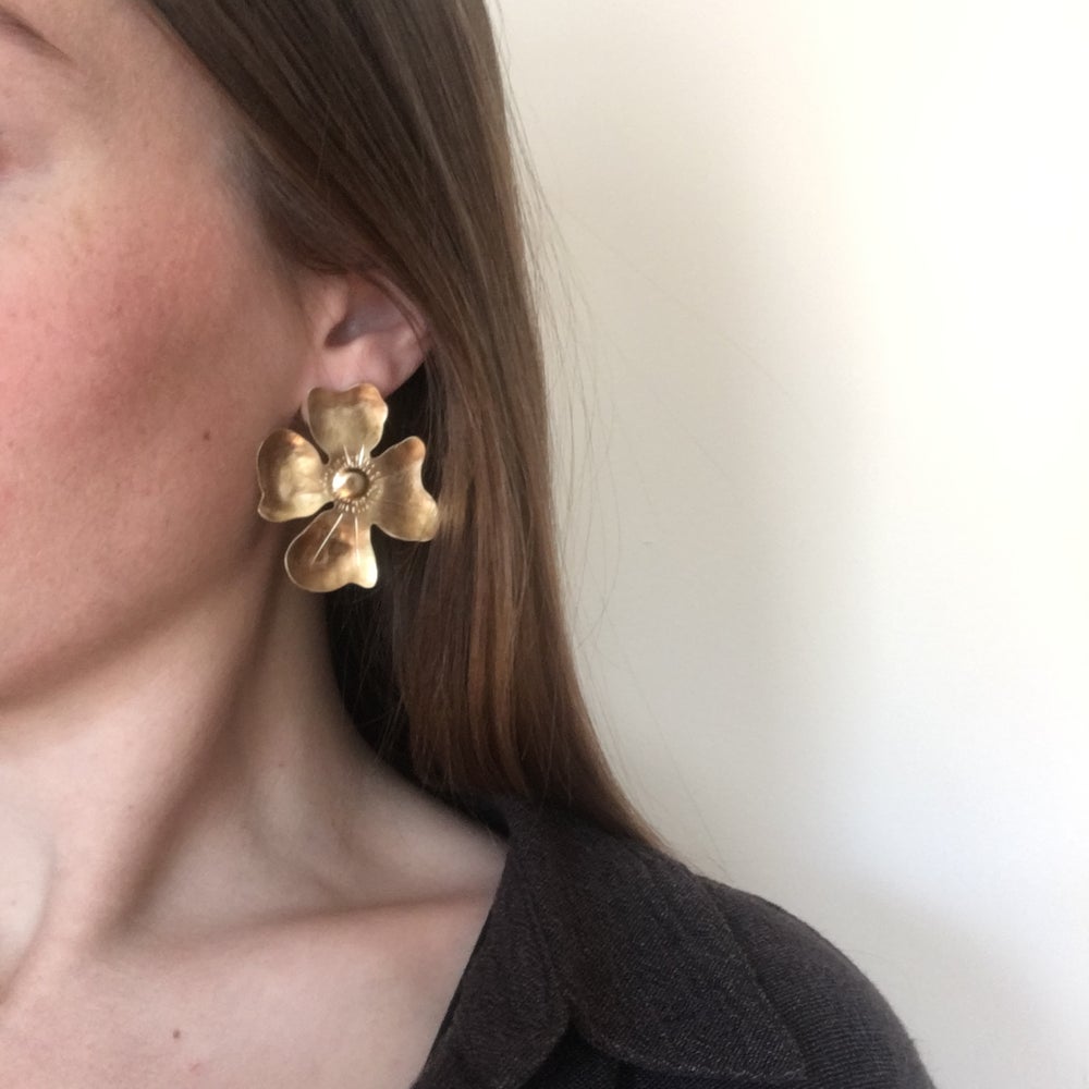 Rumin Floral Brass Earrings by MPLS Artist Ann Erickson at Golden Rule Gallery in Excelsior, MN